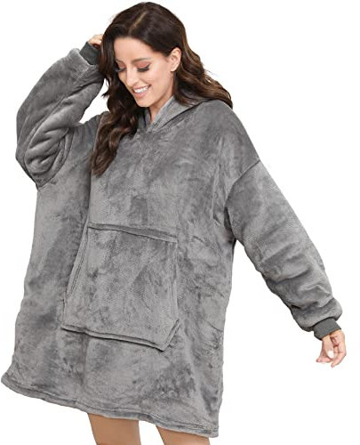 Sendowtek Sudadera con Capucha de Gran tamaño, Sudadera con Capucha súper Suave y cálida, Adecuada para la Mujer Hombre Adultos Familiar (Gris, Corta)