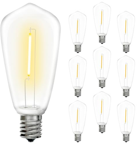 10 Pack LED String Light Bulbs, 0.6 Watt Shatterproof Dimmable Replacement Bulbs ST40 E17 Clear Plastic Light Bulbs for Outdoor Patio String Lights, E17/C9 Intermediate Screw Base Bulb, Warm White