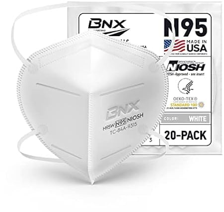 BNX N95 Mask NIOSH Certified MADE IN USA Particulate Respirator Protective Face Mask (20-Pack, Approval Number TC-84A-9315 / Model H95W) White