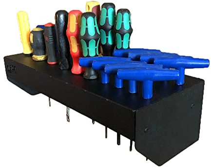 MegaMaxx 24 Slots Screwdriver Holder- Wall Mountable Metal Tool Shelf Storage Rack for Home, Workshop, DIY Garage Hand Tools Organiser - Black (350x100x150 mm)
