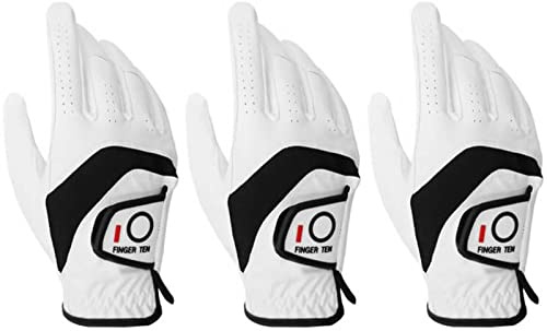 FINGER TEN Guanti da golf da uomo in pelle sinistra destra valore 3 pezzi guanti da golf non coppia uomini golfisti manico antiscivolo (3 Pezzi Bianco, XL, Destra)