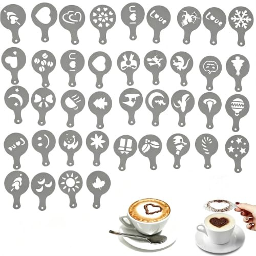 40 Stück Kaffeeschablonen, Barista Vorlage, Für die Herstellung von Kaffeemustern, Weihnachten, Valentinstag, Halloween