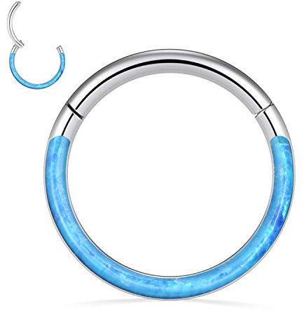 AROWRO 16G Septum Schmuck Septum Ring 7mm Daith Rook Ohrringe Septum Clicker Nasenringe Helix Daith Septum Rook Conch Piercing Schmuck Chirurgenstahl Blau Opal Intarsien Silber