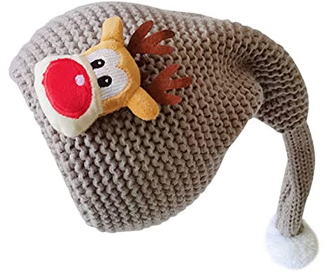 QinMMSPORTS Kinder Weihnachtsmütze Cartoon-Muster gestrickte Weihnachtsmütze Weihnachtsstrickmütze für den Winter Fliege Kinder (Grey, One Size)