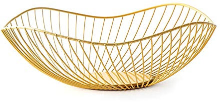 LdawyDE Frutero, Fruteros de Cocina, Cesta de Frutas, Frutero Metal, Frutero Negro, Simple y Moderno, Redondo Hueco, Gran Capacidad, para Frutas, refrigerios, Toallas, Cosas pequeñas (Oro-a)
