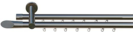 tilldekor Innenlauf Gardinenstange nach Maß, Marbella 2-läufig Edelstahl-Optik, 16mm Durchmesser, auf Maß gefertigt, 150 cm, inkl. Trägern und Endstücken