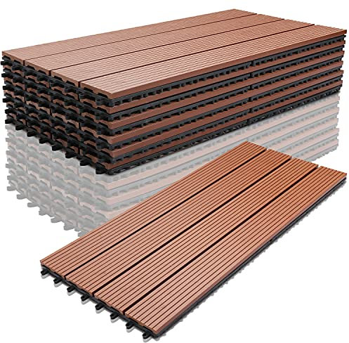 Ansobea Lot de 6 dalles de terrasse WPC - 30 x 60 cm - 1 m² - Idéal pour l'extérieur - Dalles à clipser pour balcon, jardin et terrasse - Simples, rapides et pratiques