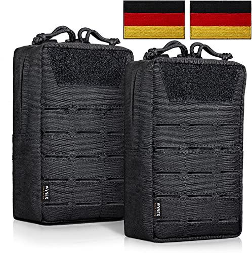 WYNEX Taktische Molle Taschen des Laser-Cut Designs, 2-Pack Utility EDC Tasche Kompakte Gadget Gear Bag Kleine Militärtasche Organizer Modulare Werkzeuge Befestigung DE Flagge Patch Inklusive