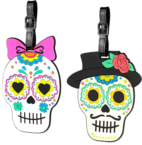2 Stück Kofferanhänger Koffer, Blume Schädel Gepäckanhänger Kofferanhänger Adressschild Gepäckanhänger ID Etikett Gepäck Handtasche Tag Koffer Tasche Etiketten Name Adresse Schilder Reisezubehör
