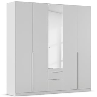 Rauch Möbel Alabama, Kleiderschrank, Farbe Seidengrau, Breite 226 cm | Schrank, 5-türig, Spiegel, 3 Schubladen, Zubehör Basic, für Schlafzimmer, Kinderzimmer, Garderobe, Flur