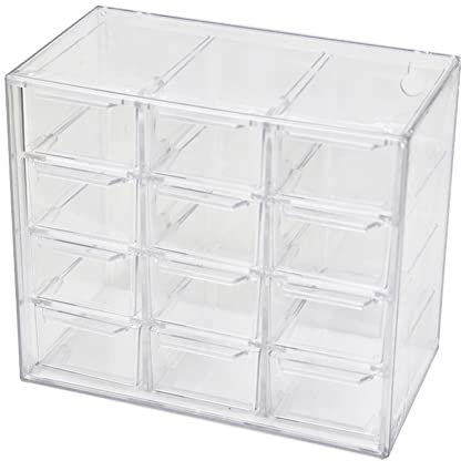 Koomuao Mini Boîte de Rangement à Tiroirs, Organisateur Transparents Compartiments pour Stockage de Petites pièces, Bijoux, Perles, Outils, Maquillage (12 Tiroirs)