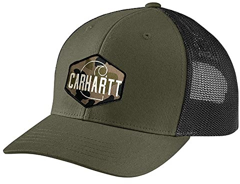 Carhartt Herren 105365 Kappe aus Segeltuch, Netzstoff, Camouflage, Einheitsgröße, Basilikum, Camouflage/Schwarz, Einheitsgröße