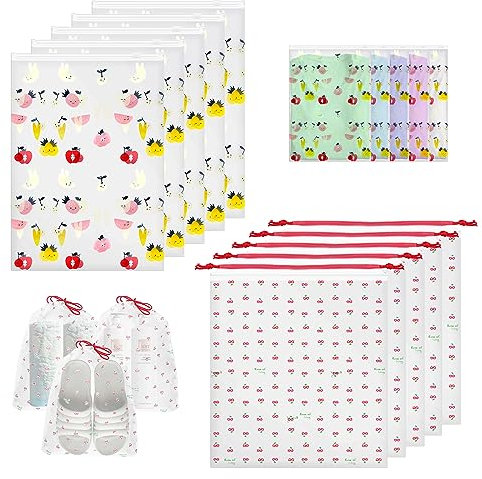 10 Bolsas de Almacenamiento de Viaje, Plástico Organizadores de Embalaje de Viaje, Reutilizable Bolsa de Transparente Esmeriladas, Impermeable Bolsas para Ropa Zapatos Cosméticos Toallas (Frutas)