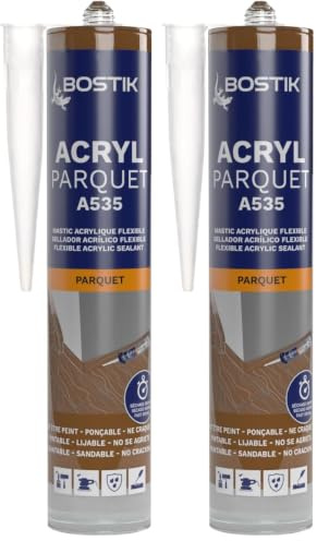 Bostik Joint Acryl Parquet – Chêne Foncé – Mastic Colle Acrylique Spécial Parquet – Finition Pour Parquet et Sols Stratifiés – Séchage rapide – Ponçable & Compatible Tous Vernis – 300 ml