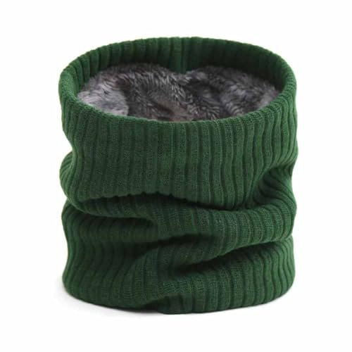 SHTGOI Winter Doppellagiger Schlauchschal Klassischer Vertikal Gestrickter Schal Mit Warmes Plüschfutter Unifarben Loop schal Wolle Rundschal Nackenwärmer für Männer Damen Sport Fahrrad Grün