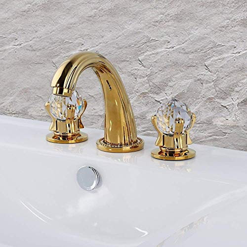 ZERAPH Gold 3-teiliges Set, Doppelwaschbecken, Badezimmer, Badezimmer, hochwertiger Kristall, rostfrei