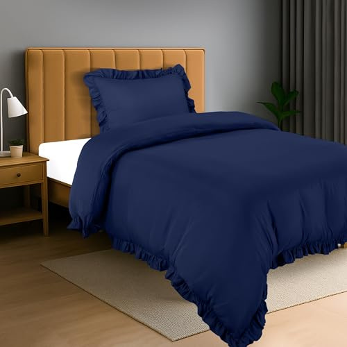 Utopia Bedding Ruffle Duvet Cover - Single (Navy) | Duvet Cover Set with Pillowcase - Soft Microfibre Polyester Ruffle Bedding