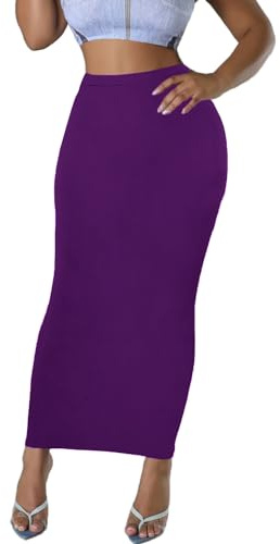 Jupe crayon longue pour femme - Taille haute - Été - Automne - Y2K Club - Moulante - Maxi jupes moulantes, violet, Taille XL