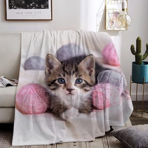 Kuscheldecke Mit Katzenmotiv 150x200cm, Sofa Decke Mit Tiermotiv, Weiche Warme Fleecedecke für Erwachsene, Warme Decken für Herbst Winter (A, 150x200cm)
