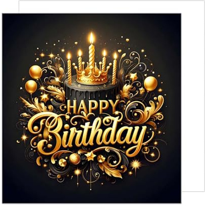 Edition Seidel Carte d'anniversaire carrée de qualité supérieure avec enveloppe. Carte de vœux Happy Birthday pour femme homme petite amie ami motif couronne or noir (GQ197 SW024)