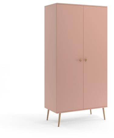 BETTSO - IKON Kleiderschrank mit Garderobenstange und Einlegböden - Garderobenschrank - Allzweckschrank - Schrank für Flur, Kinderzimmer, Schlafzimmer, Wohnzimmer - Rosa