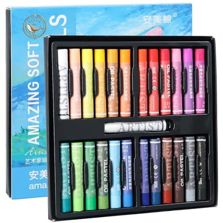 Anseom Pastelli a Olio, 25 Pastelli a Olio Brillanti, Pastelli Artistici Versatili, Pastelli a Olio Pastello, Pastelli a Olio dai Colori Vivaci, Materiali Artistici, Ideale per Artisti