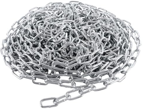 JMIATRY 15 Metres Length 304 Stainless Steel Chain, 4mm Heavy Duty Chain Links, Galvanized Steel Welded Link Chains Lift for Fence Gate, Garage Doors, Swing Chaines and Bicycle Security Lock