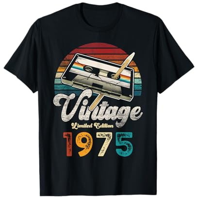 Vintage 1975 Cumpleaños 51 Años Cassette Lápiz Camiseta