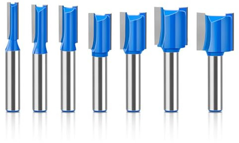 Boxonly 7 PCS Straight Cut Router Bit Set Milling Cutter Cutting 8mm Shank,6mm 8mm 10mm 12mm 14mm 18mm 20mm Cut Diameter Woodworking Straight Cutting Trimming Cutter Double Flute Grooving Bits