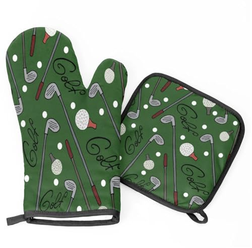 Oven Mitts and Pot Holders Sets of 2,Sport Golf Heat Resistant Kitchen Oven Gloves Potholder for Baking Grilling BBQ Cooking
