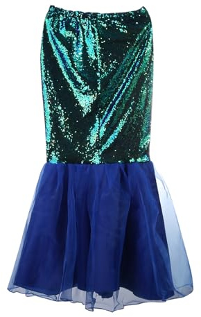 Damen Meerjungfrauenschwanz Kostüm Rollenspiel Meerjungfrau Maxi Röcke Fancy Pailletten Glitzer Cosplay Halloween Party Kleid, blau, XL