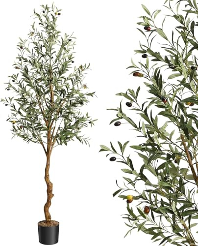 Grande Olivier Artificiel,180 cm, Olivier Fausse avec Feuilles et Fruits Réalistes pour Intérieur Extérieur Maison Chambre Salon Balcon Cour Jardin