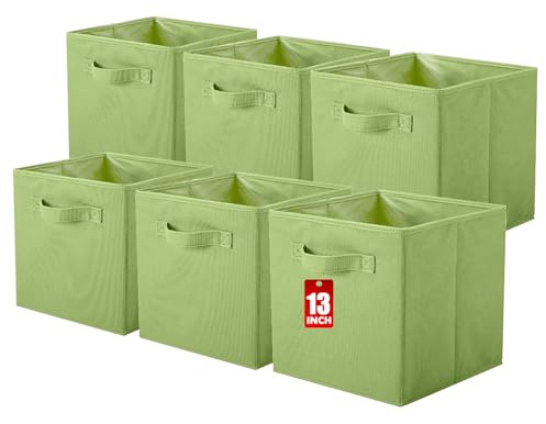 powerking Aufbewahrungsbox Organizer aus Stoff, 6 Stück faltbar Aufbewahrungswürfel Aufbewahrung Box in Würfelform, 33 x 33 x 33 cm, Hellgrün