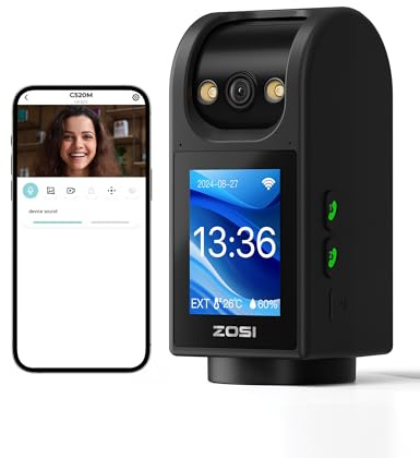 ZOSI 4MP WLAN Innen Überwachungskamera mit 2,8 Zoll Bildschirm, 2,4G/5GHz WiFi 360° PT Kamera für Kinder und Haustiere, KI Bewegungserkennung, C520M