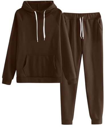 Generisch Trainingsanzug Damen Elegant Jogginganzug Hausanzug Sportanzug Freizeitanzug Loungewear Kapuzenpullover Jogginghose 2 Teilig Set Sportbekleidung 2025(2-Coffee,S)