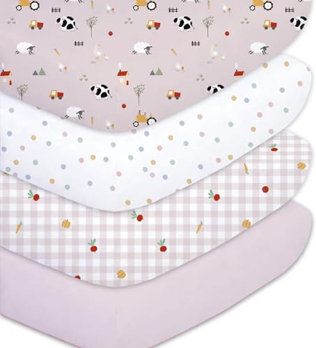Little Grape Land 4er-Pack Spannbettlaken für 70x140 cm Baby, Atmungsaktive Mikrofaser-Polyester Bettlaken Kinderbett, Oeko-TEX Zertifiziert, Rosa Ranch