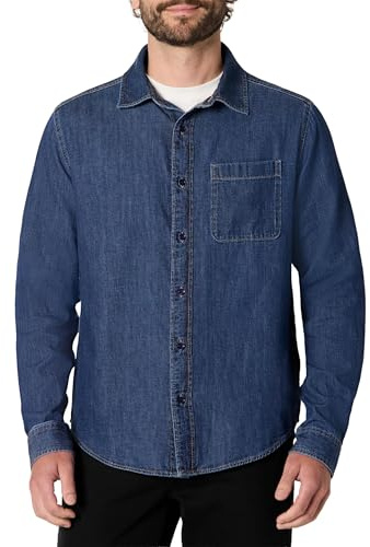 Amazon Essentials Camisa Vaquera Abotonada de Manga Larga de Corte Estándar Hombre, Piedra Lavado Medio, XL