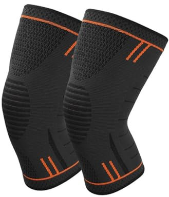 LVCHAO Knee Brace 1 Pair Non Slip Silicone Sports Knee Pads Support For Running,Cycling,Basketball For Volleyball Football Dance Yoga Tennis Running(Orange,L)