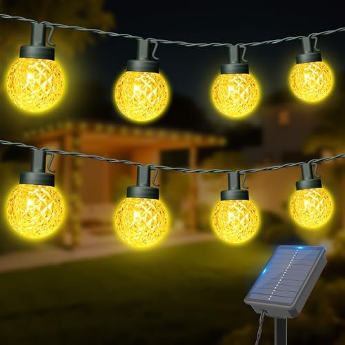 Dalugo Catena di luci solari per esterni, 12 m, 30 LED, per esterni, con timer, 8 modalità, luce bianca calda, per esterni, resistente alle intemperie, per balcone, giardino, terrazza, festa