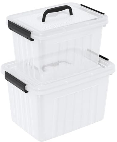 Buyitt 2-Pack Plastic Latching Box with Handles, Clear Storage Bins with Lids (6 Quart/12 Quart)