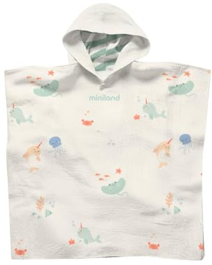 Miniland - Poncho Toalla con Capucha para Bebé, Poncho Muselina, Suave, Ligera y Transpirable