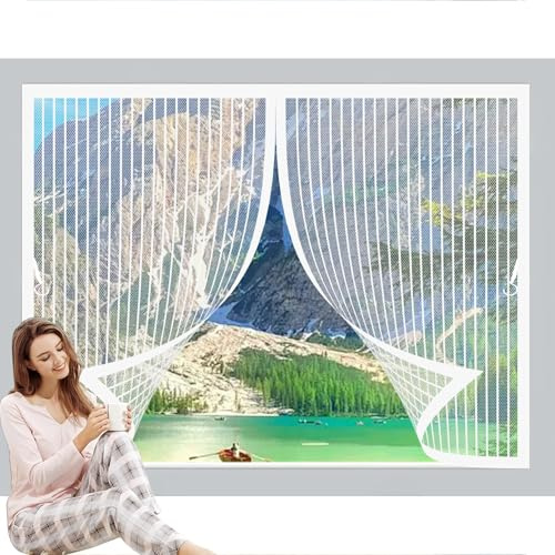 Mosquitera Magnetica Ventana 56x56cm Protección Contra Insectos, Malla Fina, Mantiene El Aire Fresco, Cortinas Mosquiteras para Puerta Corredera, Puerta de Salón, Blanco