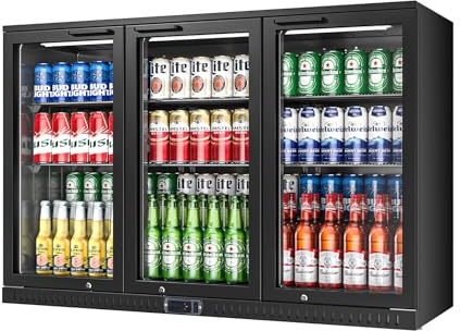 Rockit 330L Back Bar Fridge with Triple Glass Door, Commercial Back Bar Drinks Cooler with LED Light for Bar, Home, Shop