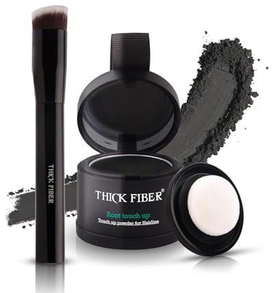 Root Touch Up Powder, Root Cover for Thin & Bald Head - Water & Sweat Resistant Hair Powder for Thinning Hair Women, Includes Brush (Black) 4 Grams