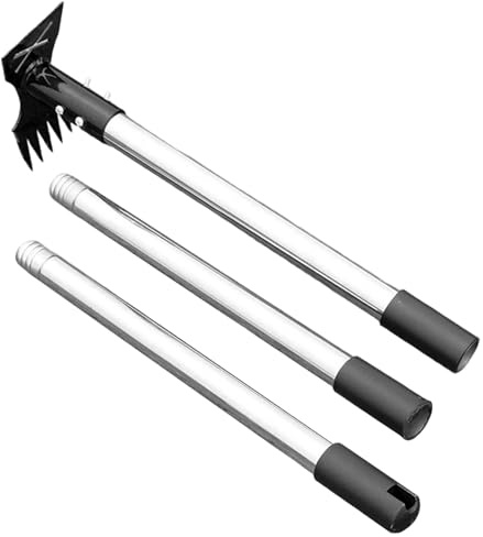 Herramienta manual de madriguera con mango desmontable largo, 2 en 1 rastrillo de servicio pesado y azada de jardín para patio de césped de patio, maldito de mano pesada para plantas de hierba d