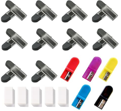 200 Stück 2B Zirkelersatzminen Zirkelminen 2mm Durchmesser Kreisblei mit 5 Stück Radiergummi und 5 Stück Zirkelspitzer für Zirkelspitzer Mathematische Zeichnungserstellung Holzbearbeitungsmarker