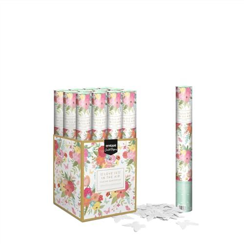 OH YEAH - 12 Unidades - Cañón Confeti Mariposas Blancas - 40 cm - Fiestas y Celebraciones - Ideal para Bodas, Cumpleaños, Eventos y Despedidas - Gran Potencia de Alcance - FÁCIL DE USAR