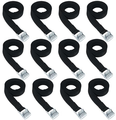12 Pezzi Cinghie di Fissaggio, 25mm x 50cm, Cinghia a Cricchetto, Cinghia Fissaggio, Cinghie Moto, Cinghie per valigie, Fasce a Cricchetto, Cinghie di tensione per Bici, Camion (12, 50 * 2.5cm)