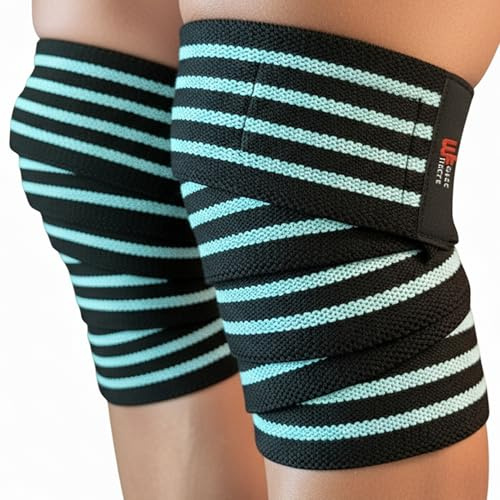 MuscleForge Knee Wraps Weight Lifting – 2er Set Kniebandage mit Klettverschluss für Powerlifting, Kniebeugen, Kreuzheben & Krafttraining – Elastische Sportbandage Knie Männer Frauen – 180×8 cm