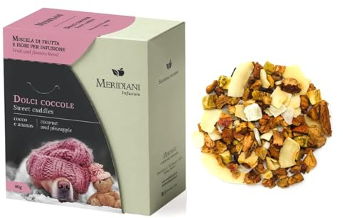 Meridiani® | Dolci Coccole Miscela Frutta Cocco Ananas | Infuso Fruttato Mela Cocco Ananas Kiwi Banana - (80 Gr) | Miscela per Infusione Senza Caffeina
